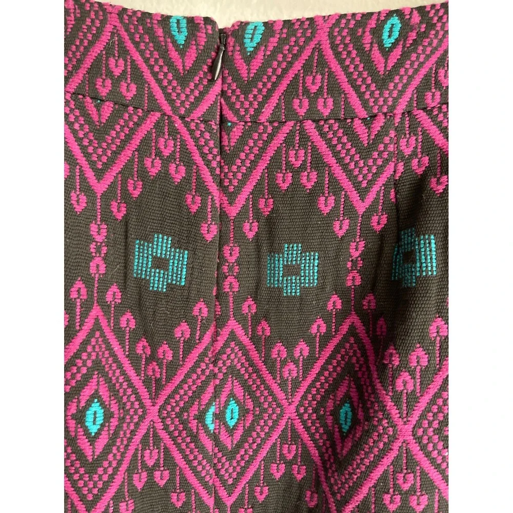 Ann Taylor Geometric Ikat Jacquard Pencil‎ Skirt Pink Teal Black Size 10